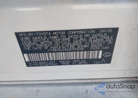 2006 Lexus Is 250 z USA, uszkodzony, nr VIN JTHBK262462000036